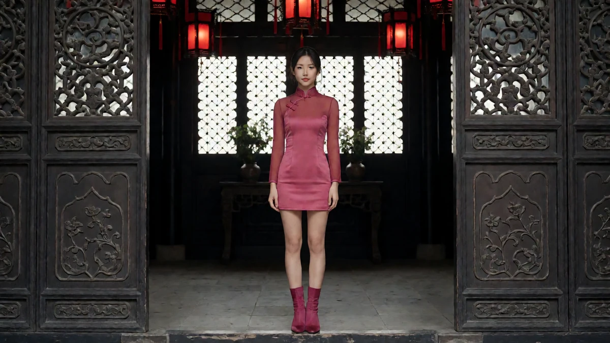 仙草视频旗袍美人角色合集栏目中的年轻女友风模特与手机片库场景